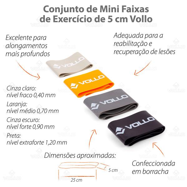 Imagem de Kit 4 Faixas Elásticas Mini Bands Mais Força Muscular Níveis Fraco Médio Forte Extraforte Vollo