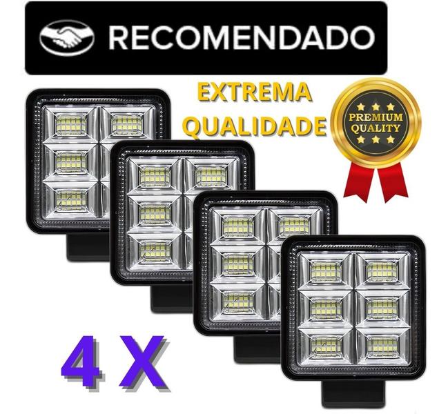 Imagem de Kit 4 Farol Led Quadrado Milha 144w 12v 24v Extra Forte