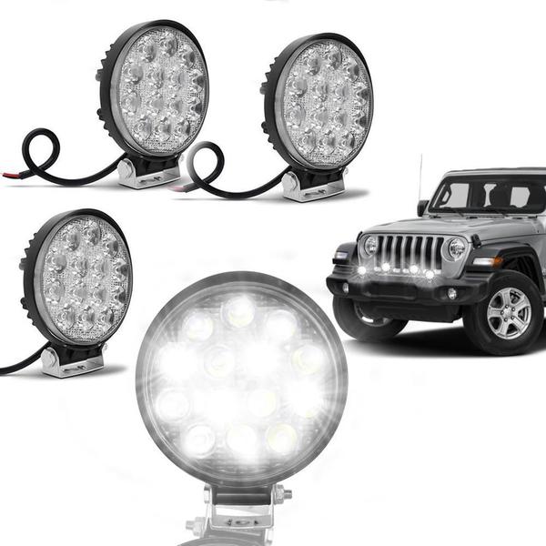 Imagem de Kit 4 Farol Led Redond Milha 14 Leds 42W 12V/24V Carro Jeep