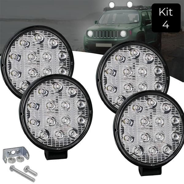 Imagem de Kit 4 Farol Milha 14 Leds 42w 12v/24v Redondo Off-road 6000k