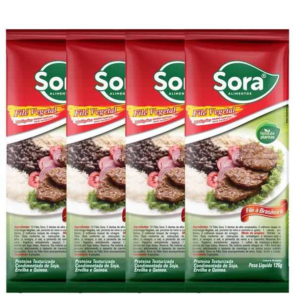 Imagem de Kit 4 Filé Vegetal de Carne Vermelha Sora (File a Brasileira) 125g