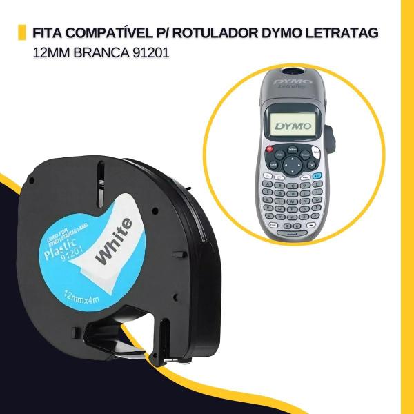 Imagem de Kit 4 Fita Rotuladora Plástica Compatível 12mm Branca 91201