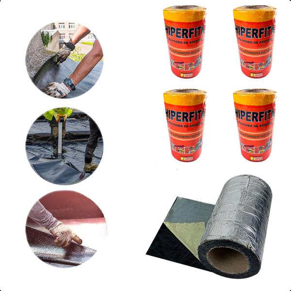 kit 4 Fita Veda Tudo Impermeabilizante Telhado 20cm X 10m - HIPER Imagem de kit 4 Fita Veda Tudo Impermeabilizante Telhado 20cm X 10m