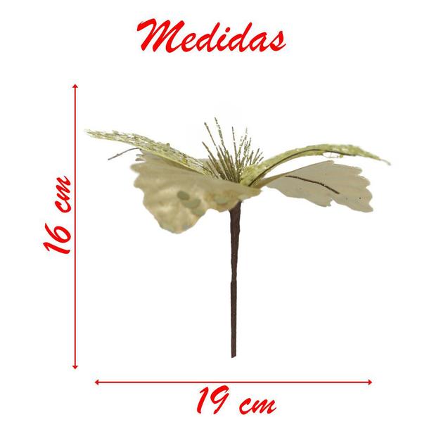 Imagem de Kit 4 Flor De Natal Dourada Artificial Com Brilho 19cm