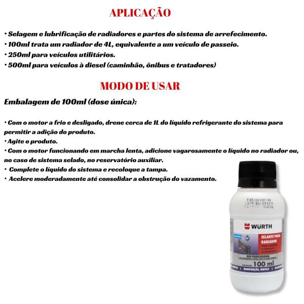 Kit 4 Fluidos Pronto para uso + Limpador + Selante tapa furo para Arrefecimento Radiador Wurth Imagem de Kit 4 Fluidos Pronto para uso + Limpador + Selante tapa furo para Arrefecimento Radiador Wurth