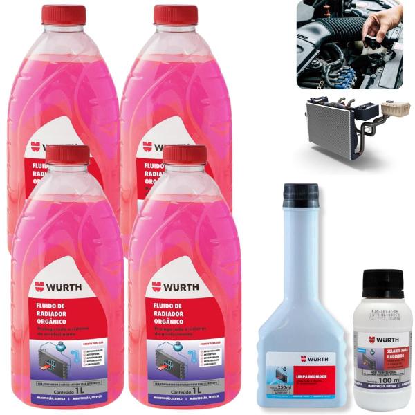 Kit 4 Fluidos Pronto para uso + Limpador + Selante tapa furo para Arrefecimento Radiador Wurth Imagem de Kit 4 Fluidos Pronto para uso + Limpador + Selante tapa furo para Arrefecimento Radiador Wurth