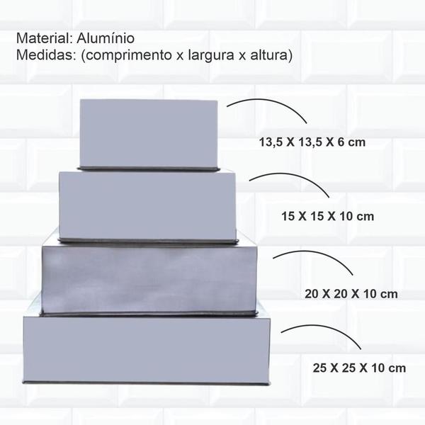 Imagem de Kit 4 Formas De Bolo Quadrada 13-15-20-25 Cm Assadeira