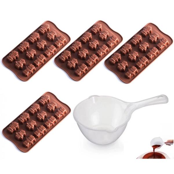 Imagem de Kit 4 Formas de Silicone para Bombom Chocolate + Panelinha com Bico