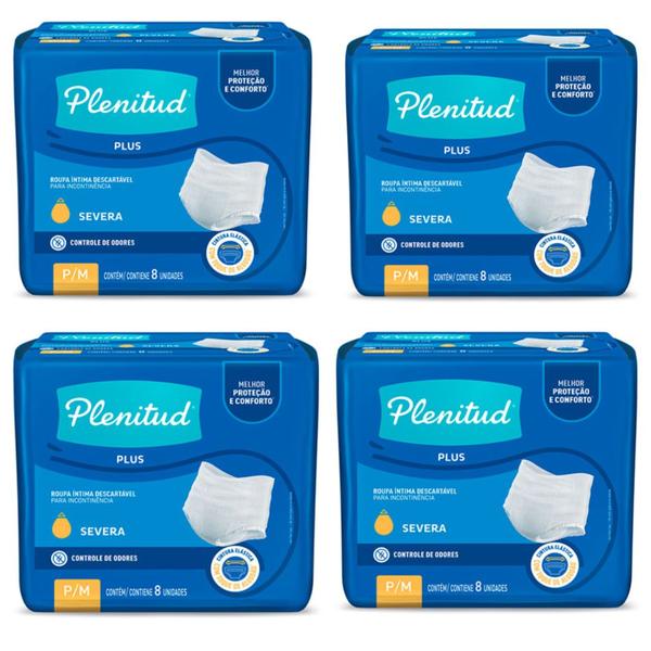 Imagem de Kit 4 fralda geriátrica plenitud protect plus tamanho p/m c/8