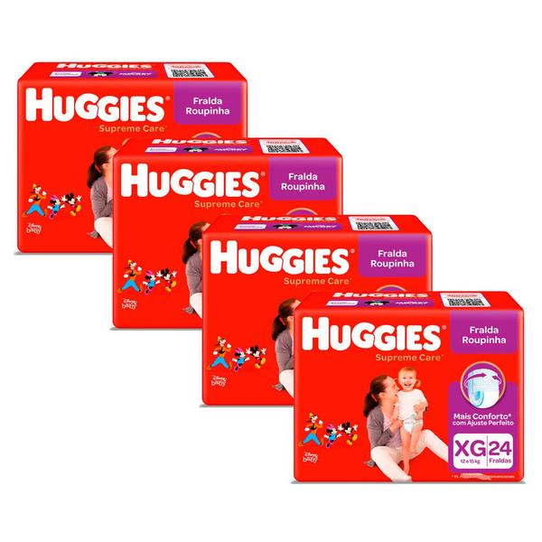 Imagem de Kit 4 Fralda Roupinha Huggies Supreme Care Tamanho XG Pacote Mega 24 Fraldas Descartáveis cada