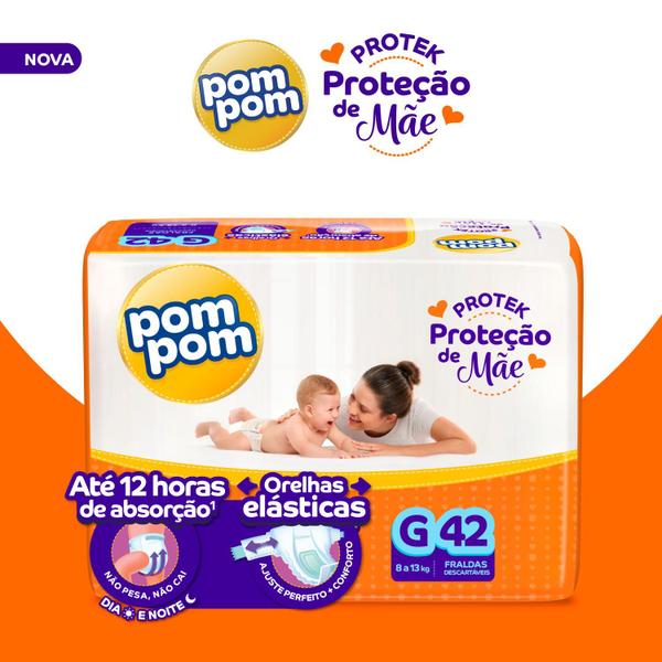 Imagem de Kit 4 Fraldas Pom Pom Derma Protek Mega G com 42un cada