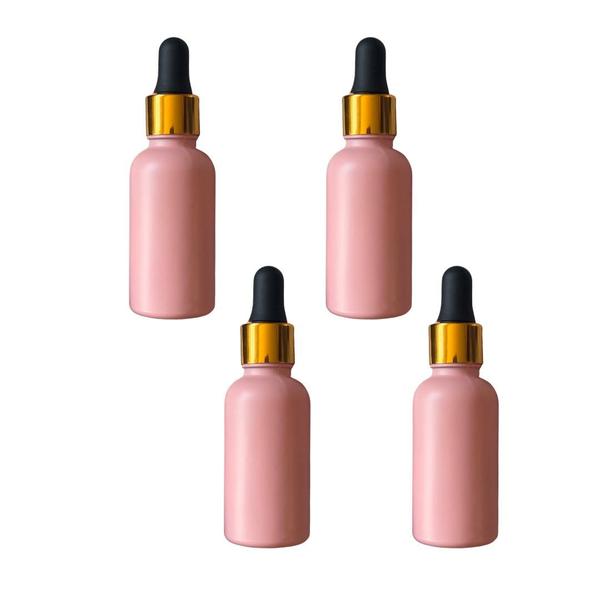 Imagem de Kit 4 Frascos 30ml Conta Gotas Rosa Com Dourado