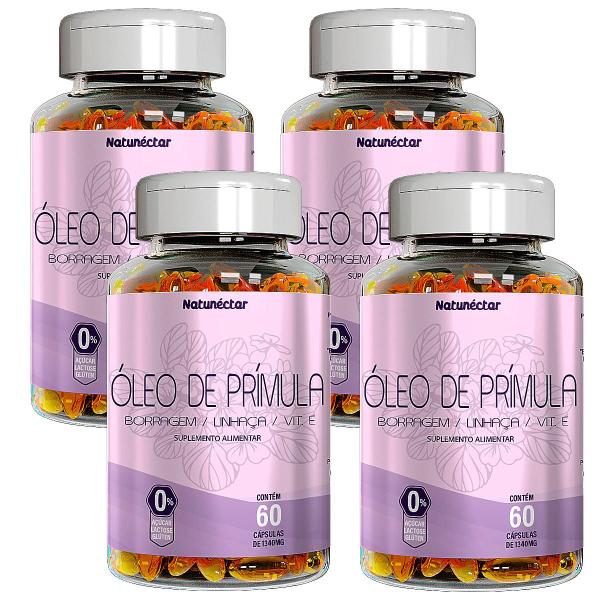 Kit 4 Frascos Óleo de Prímula Gelatinosas Vitamina E Borragem Linhaça Femme 240 Cápsulas Suplemento Alimentar Natural - Natunectar Imagem de Kit 4 Frascos Óleo de Prímula Gelatinosas Vitamina E Borragem Linhaça Femme 240 Cápsulas Suplemento Alimentar Natural
