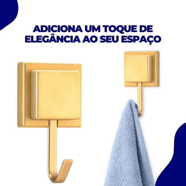 Imagem de Kit 4 Gancho Cabide Suporte Porta Toalha de Parede Banheiro 3M Dourado Fosco Arthi