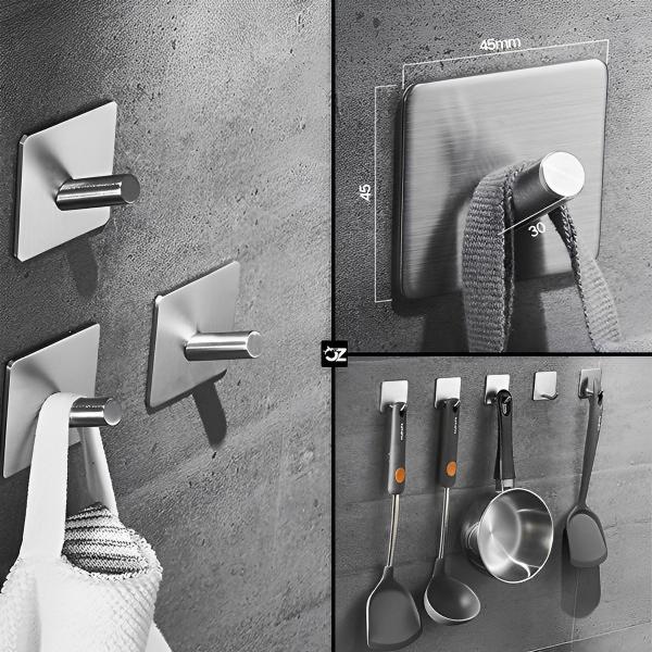 Kit 4 Ganchos Adesivo Parede Inox Pendurar Toalhas Roupas - OPEN ZEE Imagem de Kit 4 Ganchos Adesivo Parede Inox Pendurar Toalhas Roupas