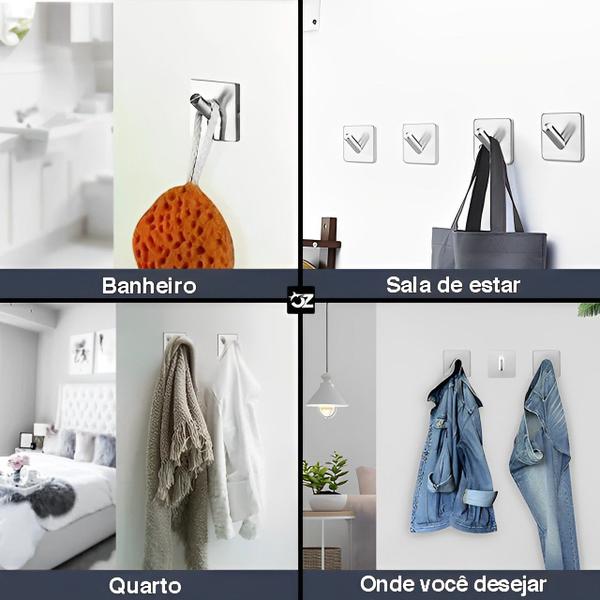 Kit 4 Ganchos Adesivo Parede Inox Pendurar Toalhas Roupas - OPEN ZEE Imagem de Kit 4 Ganchos Adesivo Parede Inox Pendurar Toalhas Roupas