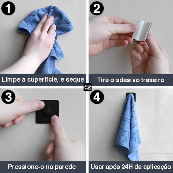 Kit 4 Ganchos Adesivo Parede Inox Pendurar Toalhas Roupas - OPEN ZEE Imagem de Kit 4 Ganchos Adesivo Parede Inox Pendurar Toalhas Roupas