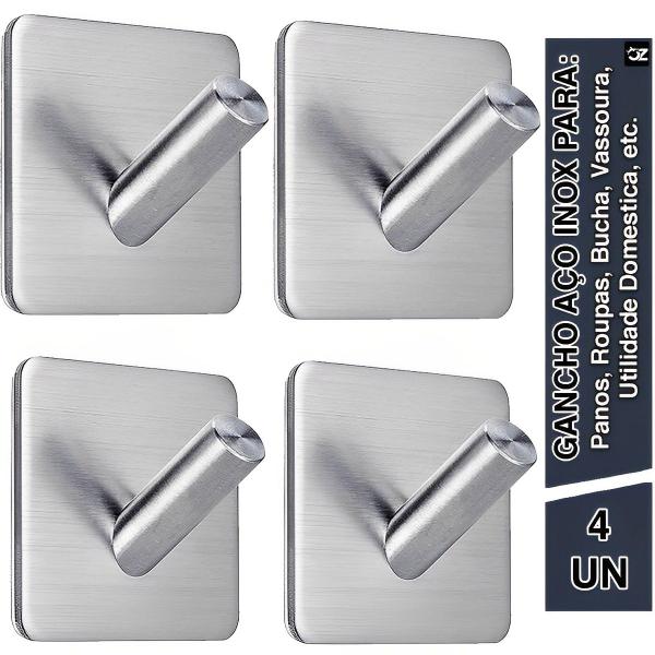 Kit 4 Ganchos Adesivo Parede Inox Pendurar Toalhas Roupas - OPEN ZEE Imagem de Kit 4 Ganchos Adesivo Parede Inox Pendurar Toalhas Roupas