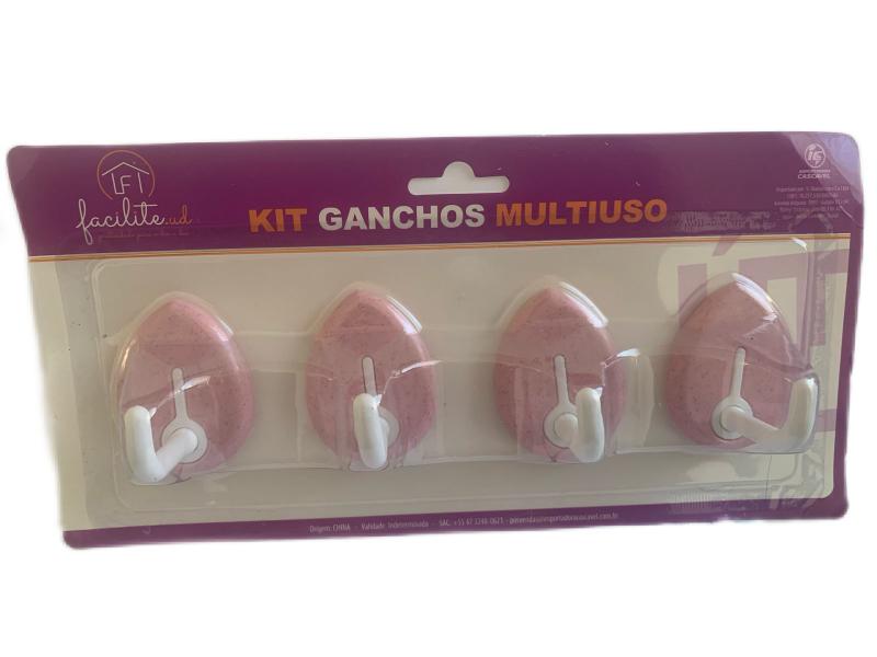 Imagem de Kit 4 Ganchos Multiuso Auto-adesivos Decoração Praticidade 4x7cm - GAN-74