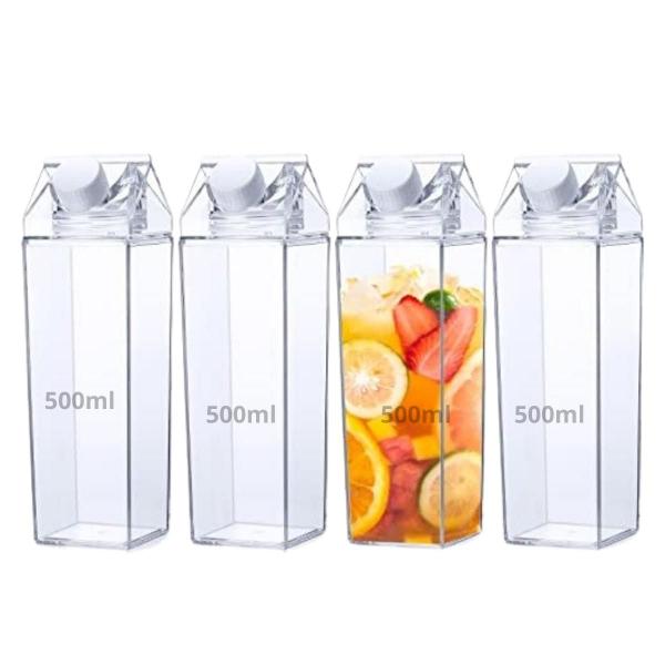 Imagem de Kit 4 Garrafa 500ml Acrílico Plástico Água Suco Leite Caixa