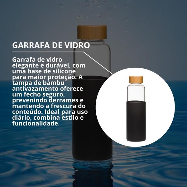 Imagem de Kit 4 Garrafa De Vidro Silicone Tampa Bambu 550ml Design Charmoso Antiderrapante Portáteis