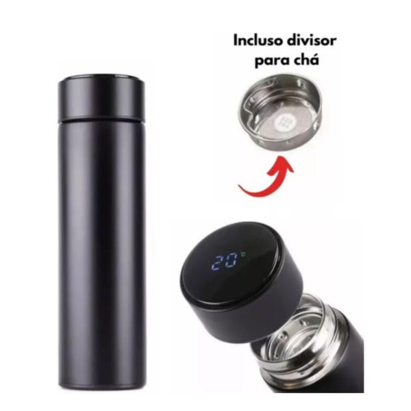 Imagem de Kit 4 Garrafas Térmica Aço Inox Termômetro Led Digital 400ml