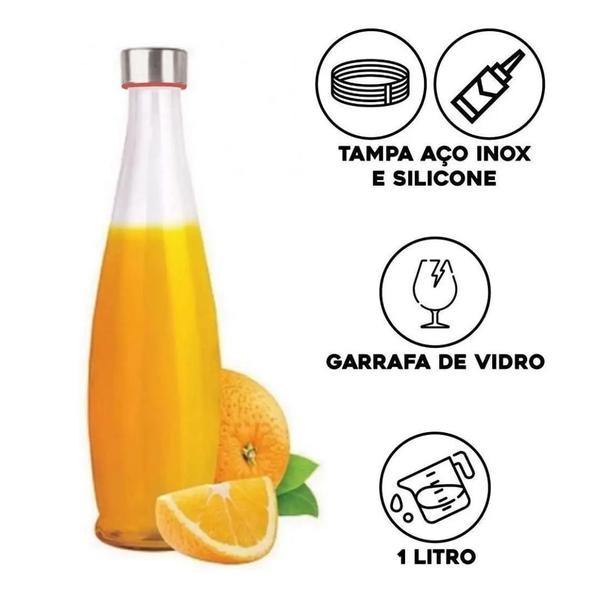 Imagem de Kit 4 Garrafas Vidro Acqua 1 Litro Transparente 32cm Tampa Inox - Tuut