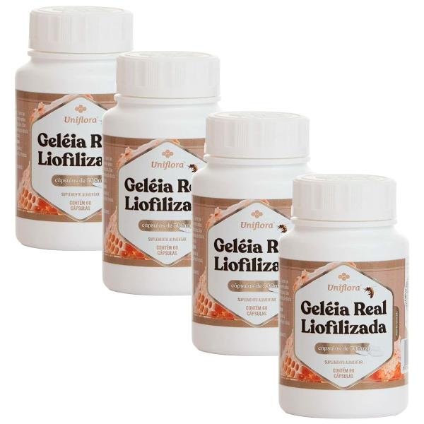 Imagem de Kit 4 Geleia Real Liofilizada 500mg Uniflora 60 Cápsulas