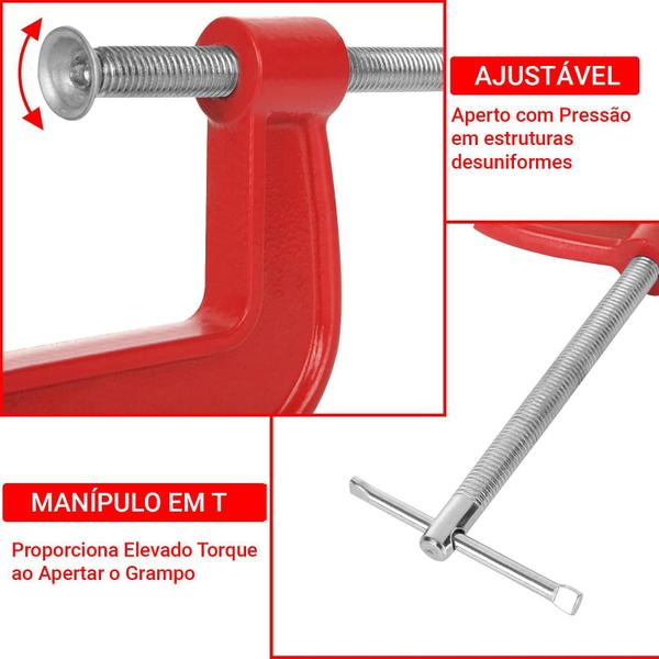 Imagem de Kit 4 Grampos Sargento 6 Pol. Tipo C Ferro Reforçado Charbs