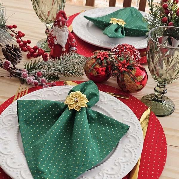 Imagem de Kit 4 Guardanapo de Tecido e Anel Dourado  - Decoração Natal