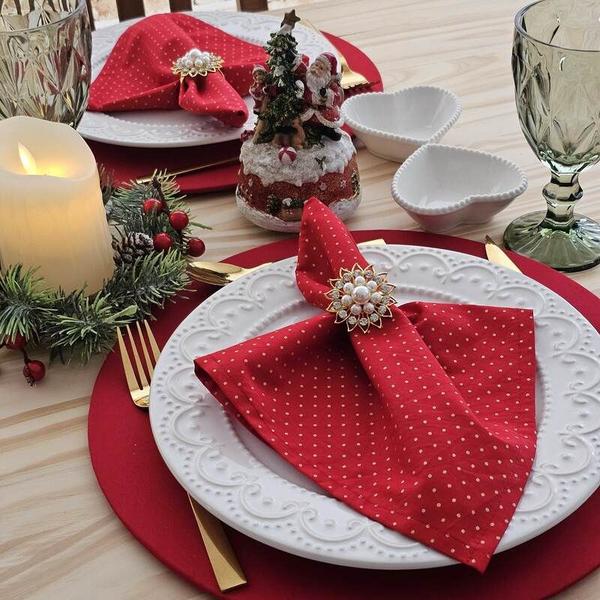 Kit 4 Guardanapo de Tecido e Anel Dourado - Decoração Natal - Criarte Opções Imagem de Kit 4 Guardanapo de Tecido e Anel Dourado - Decoração Natal