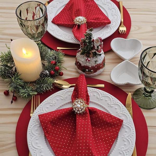 Kit 4 Guardanapo de Tecido e Anel Dourado - Decoração Natal - Criarte Opções Imagem de Kit 4 Guardanapo de Tecido e Anel Dourado - Decoração Natal