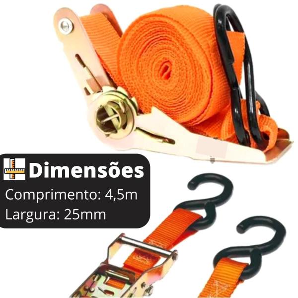 Imagem de Kit 4 Jogo Fita Cinta Catraca Amarração Carga 4,5mx25mm Amarrar Jet Sky Moto Bike Mudanças Caminhão Carro Reboque