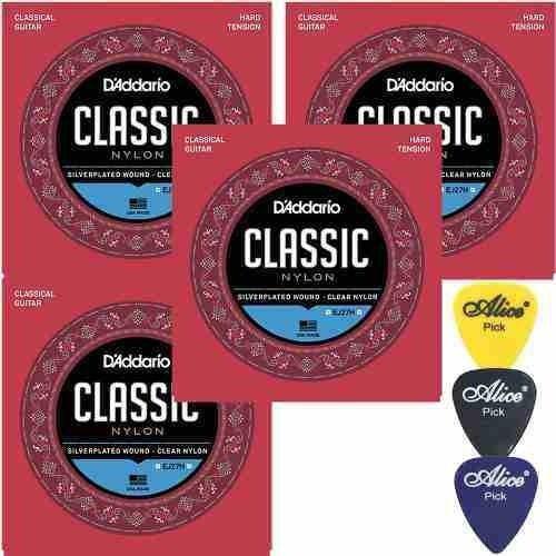 Imagem de Kit 4 Jogos De Cordas Classic Nylon D'addario Ej27h + Palhet