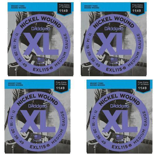 Imagem de Kit 4 Jogos De Cordas Para Guitarra D'addario Exl115 B .011