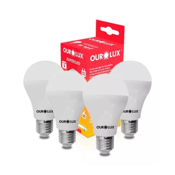 Imagem de KIT 4 Lampada Bulbo Super Led Ourolux 9w 3000k Bivolt Amarela Cor Da Luz Branco-quente