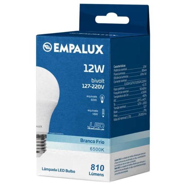 Imagem de Kit 4 Lâmpada Led 12w Empalux Bulbo E27 Residencial Bivolt 810lm Branco Frio 6500K Luz Branca