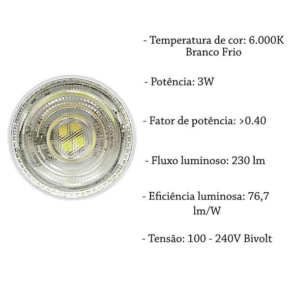 Imagem de Kit 4 Lampada Led 6000K 3W Mini Dicroica Mr11 Gu10 Bet17