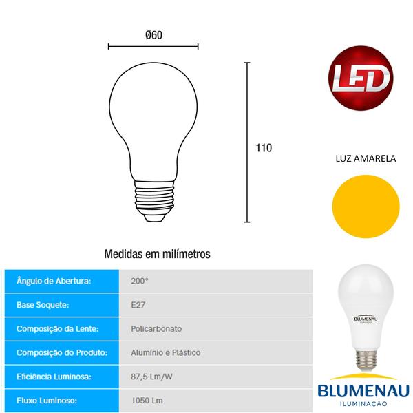 Imagem de Kit 4 Lampada Led Bulbo 12w E27 Branca Quente 3000K Amarela