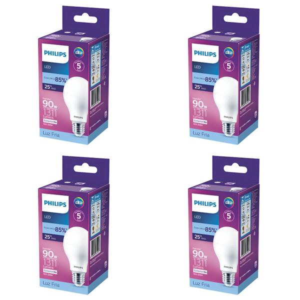 Imagem de Kit 4 Lâmpada Led Bulbo 13w = 90w 1311lm Bivolt Philips 6500k branca Cor Da Luz Branco-frio