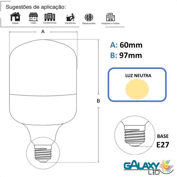 Imagem de Kit 4 Lampada Led Bulbo 20W Branco Neutro 4000K Alta Potencia