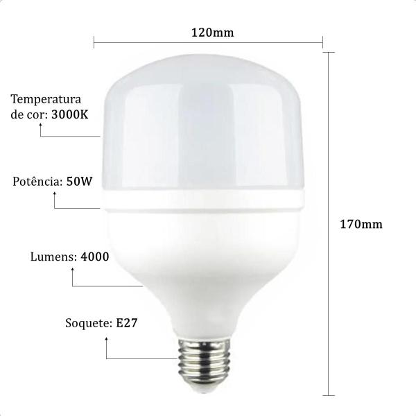 Imagem de Kit 4 Lâmpada Led Bulbo 50w 3000k Branco Quente E27 Bivolt