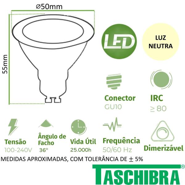 Imagem de Kit 4 Lampada Led Dicroica MR16 6W Gu10 Dimerizavel 4000K Bivolt