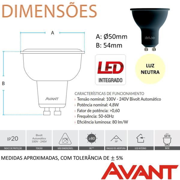 Imagem de Kit 4 Lampada Led Dicroica MR16 GU10 Preto 4,8W Branco Neutro 4000K