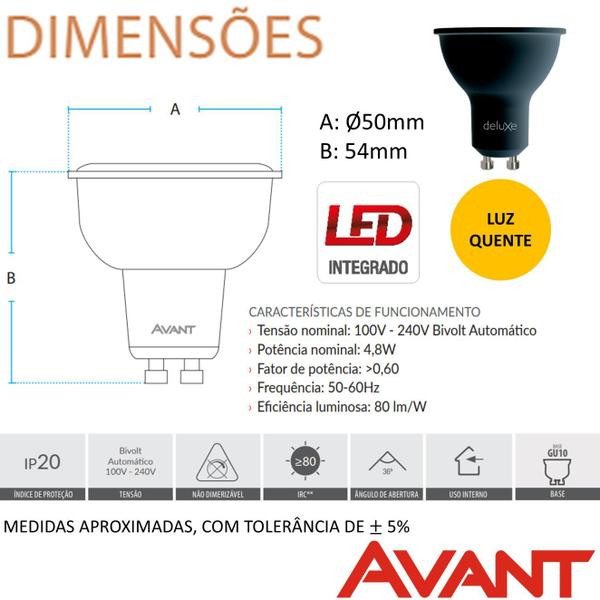 Imagem de Kit 4 Lampada Led Dicroica MR16 GU10 Preto 4,8W Branco Quente 2700K