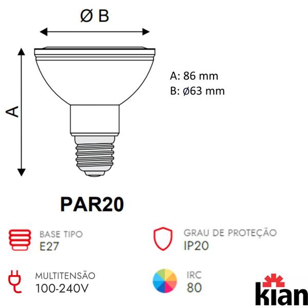 Imagem de Kit 4 Lampada Led Par 20 7w Branco Neutro 4000k E27 Bivolt