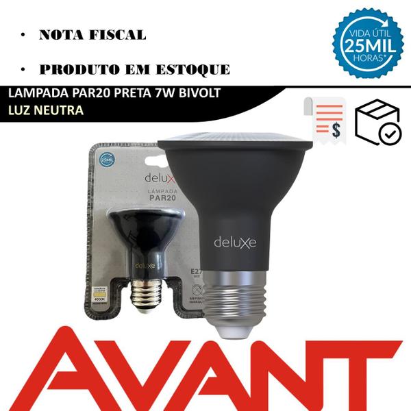 Kit 4 Lampada Led Par20 Preto 7w Branco Neutro 4000K E27 Bivolt - Avant Imagem de Kit 4 Lampada Led Par20 Preto 7w Branco Neutro 4000K E27 Bivolt