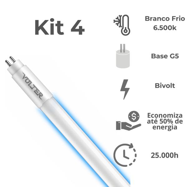 Imagem de Kit 4 Lâmpada Led Tubular Volter 9w T5 55cm G5 bivolt branco frio 6500k 950lm