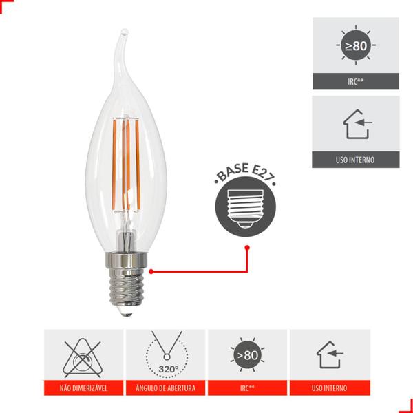 Imagem de Kit 4 Lampada Led Vela Chama Clear 4w Branco Neutro 4000k E14