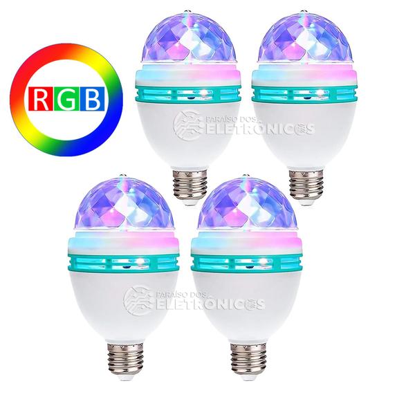 Imagem de Kit 4 Lâmpadas De LED RGB Giratória Potente Efeito Bola Maluca Para Festas Em Geral Bivolt DY81288